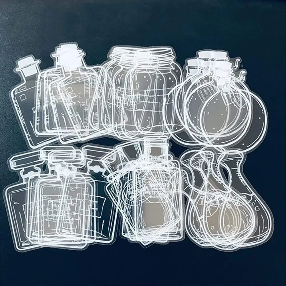 手作りの透明なドライフラワーのしおり,30個,植物ステッカー,本のページクリップ,ボトルの形をした願い,DIY