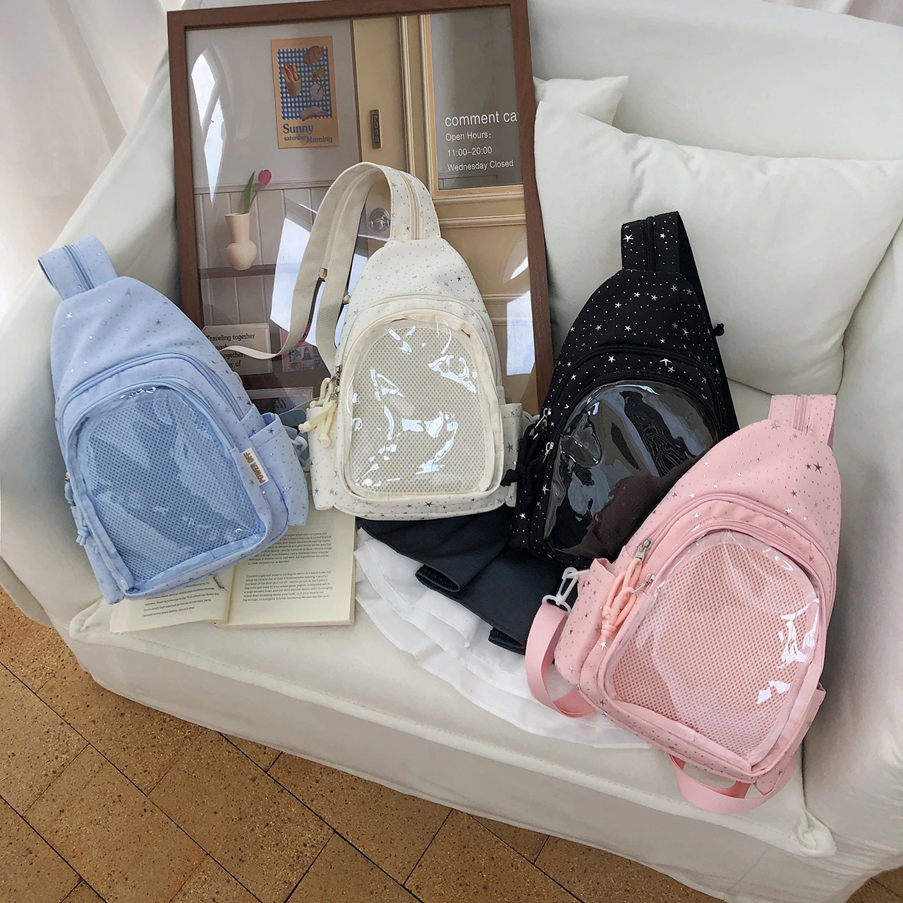 Fashion DIY Kawaii Ita Bag Nylon Sling Chest Backpack Clear Crossbody Fanny Pack Cute Girls Casual Daypack Pin Display Itabag