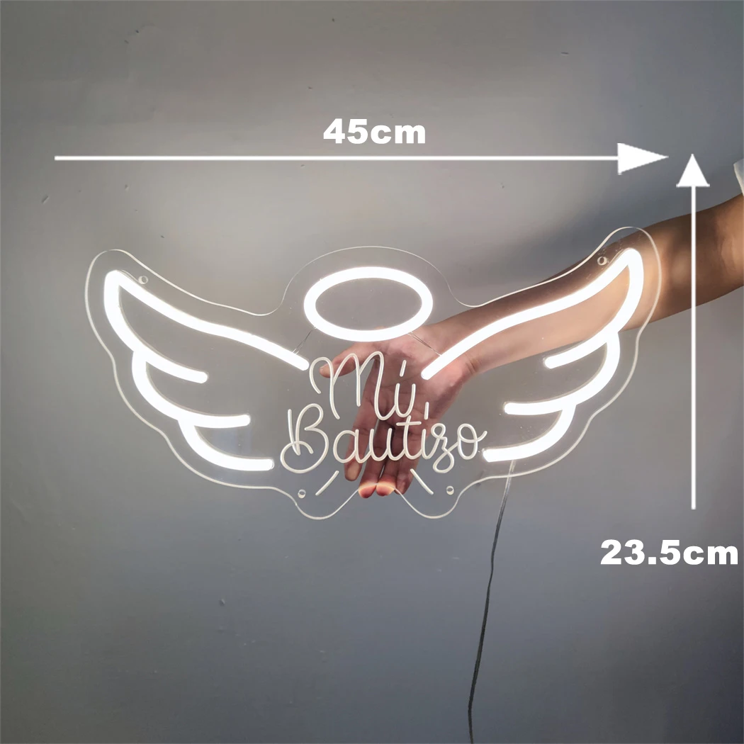 Mi Bautizo Wall Art ป้ายนีออน USB ขับเคลื่อนติดผนังสวิทช์ควบคุม LED ตกแต่งบ้านสําหรับวันเกิดห้องนอนตกแต่งคริสต์มาส