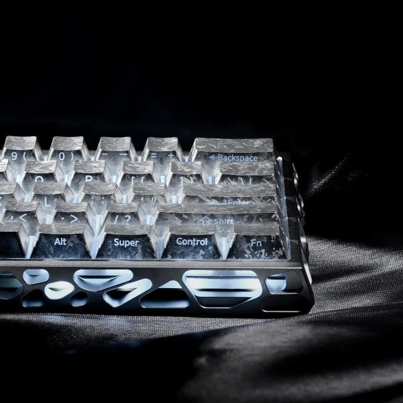 XVX Silver Carbon Keycaps Metallic Silver Powder Cherry Profile Side-Print Shine-Through Carbon Fiber Texture PC Keycaps 119-key