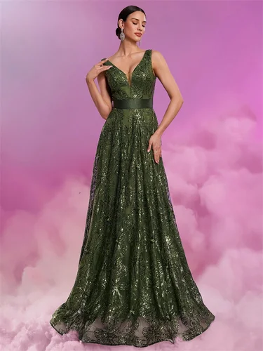 Vestido de noche Formal de lentejuelas con cuello en V para mujer, vestido largo Sexy de lujo con espalda en V, para fiesta de boda, graduación, cóctel, graduación, 2025