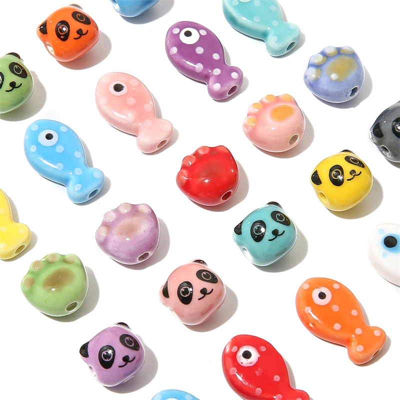 

Ceramic Bead Multi Colored Mixed Cute Cat Paw Fish Panda Head Shape For Necklace Bracelet DIY Jewelry Craft Making Accessories