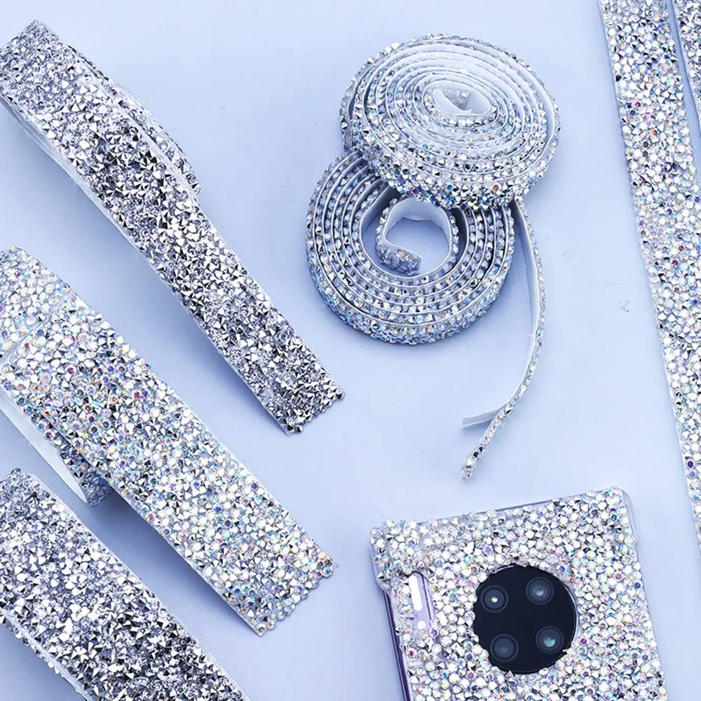 ABQR 1Yard Rhinestones Resin Trim Strass Decorative Tape Handmade Rhinestone Tape Applicator Ribbon with Appliques 10mm
