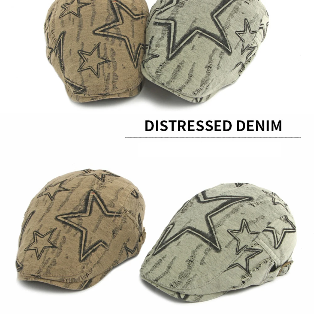 HT5095 Herren- und Damen-Baskenmützen Retro Künstler-Mütze Shabby Stars Ivy Flache Mütze für Männer und Frauen Frühling Sommer Verstellbare Baskenmütze – Detail 3