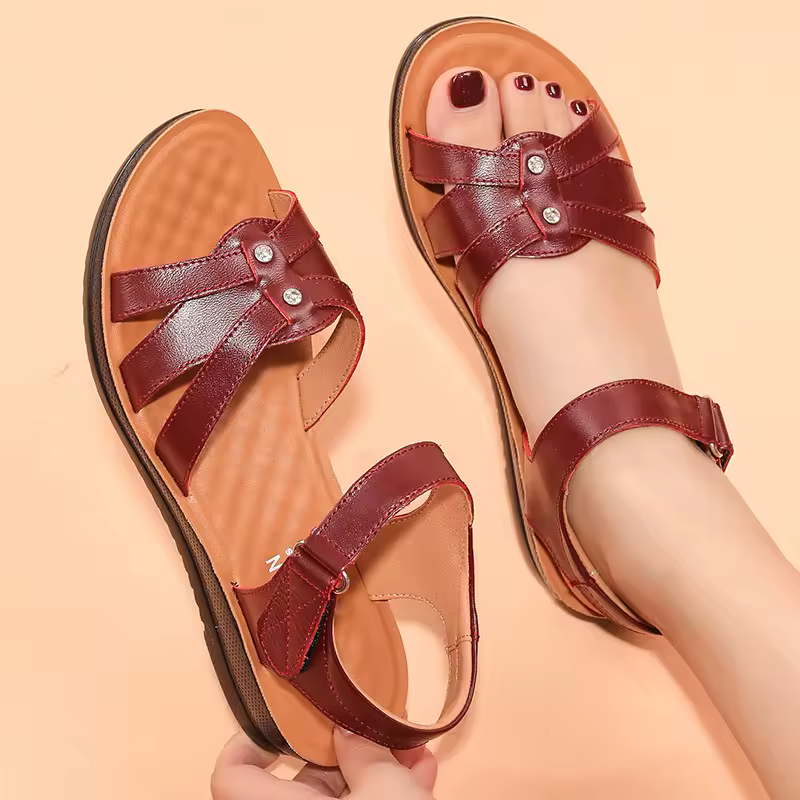 sandales anti-dérapantes, cuir véritable, sandales femme, chaussures été, grande taille, style rétro,