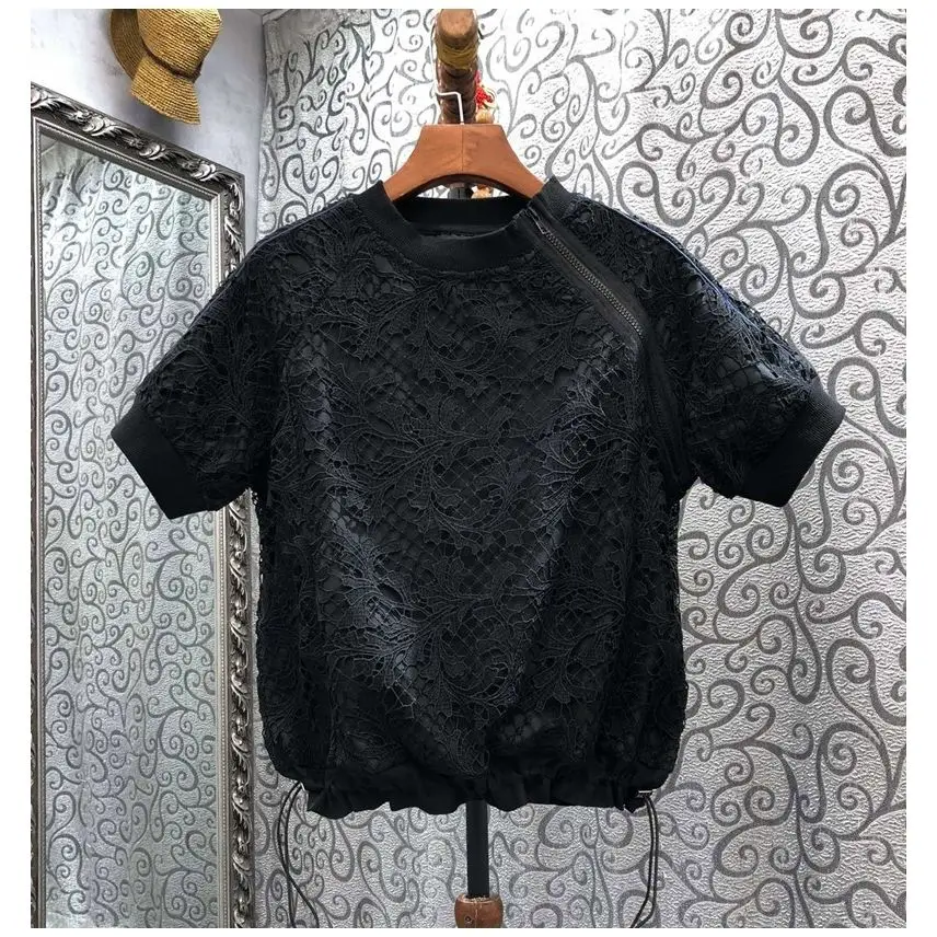 Nomikuma 2023 Chic Lace Patchwork Tshirt Women Sweet Short Sleeve O-neck Tee Tops Causal Summer Korean Fashion Graphic T Shirts