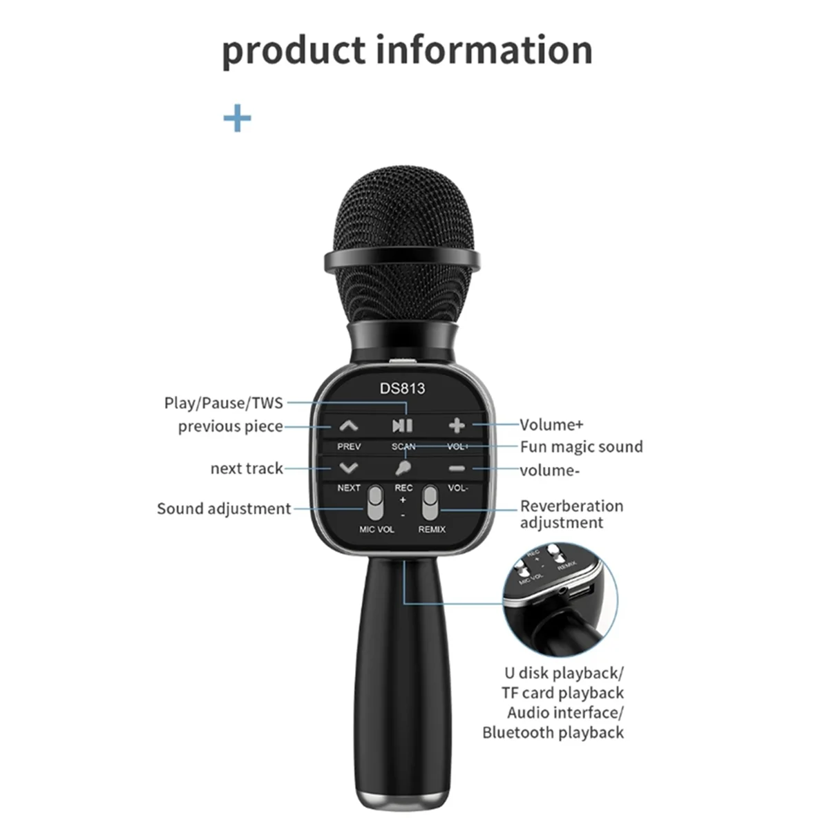 

T36C Wireless Bluetooth Microphone Handheld Microphone Professional Speaker Music Player Gaming Mic for DS813 Home KTV