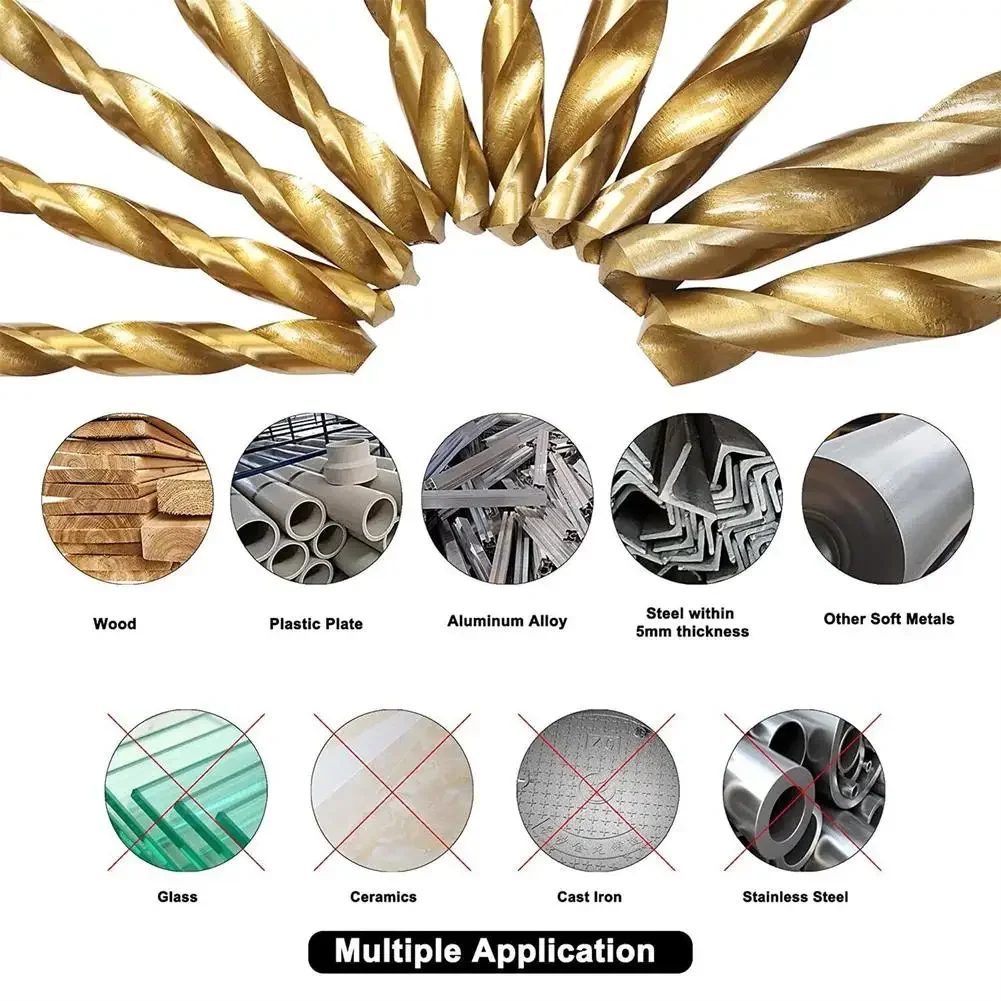 مجموعة 99 قطعة من التدريبات الملتوية المطلية بالتيتانيوم عالية السرعة، مناسبة للصلب والخشب والبلاستيك وأدوات الحفر المختلفة الأغراض.