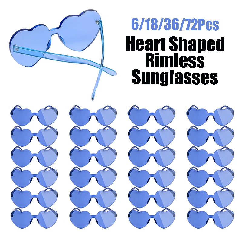 6-72Pcs Party Glasses for Weddings Pack Heart Glasses for Guests Hen Party Sunglasses Birthday Hen Party Frameless Glass