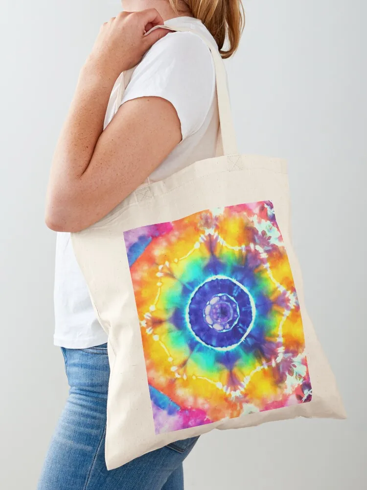 

Sassy Rainbow Tie Dye Mandala Tote Bag Portable shopping bag Customizable tote bag supermarket folding canvas tote