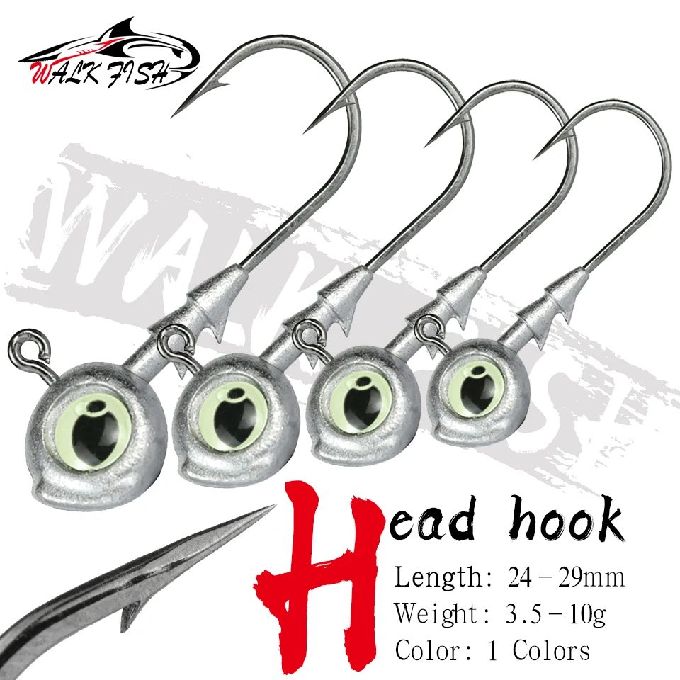 WALK FISH 3Pcs/5Pcs 3.5g-10g 3D Eye Jig Head Fishing Hooks Jig Head Ice Bass Carp Sea Hook High Carbon Steel Barbed Fishing Hook