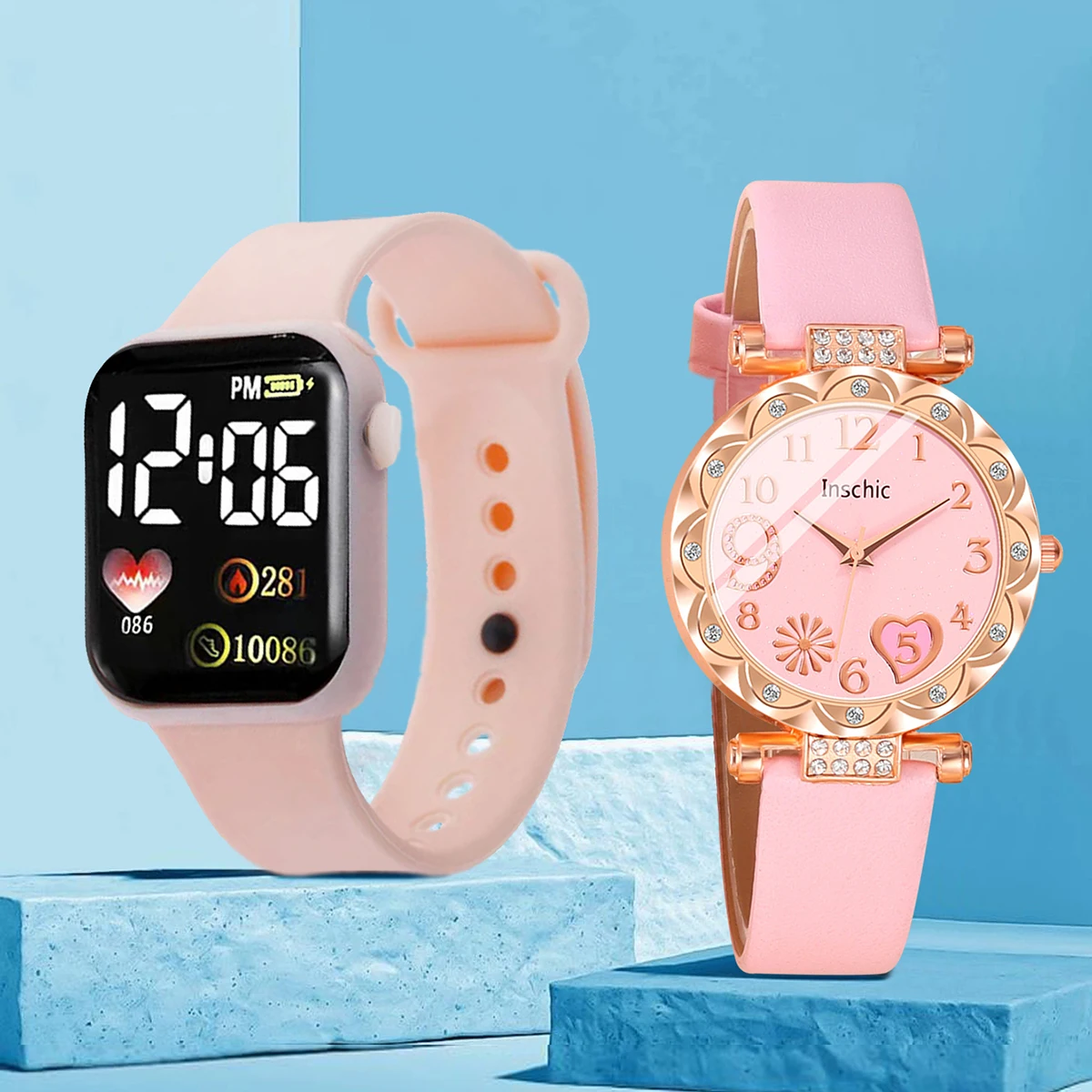 2 uds nueva gran oferta reloj electrónico cuadrado Simple de moda y reloj de pulsera de cuarzo de cuero