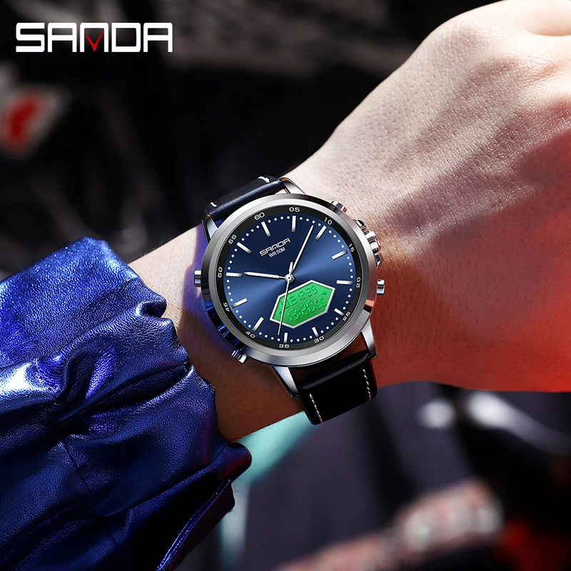 2023 Fashion Sanda Top Brand Sport Men Small Dial Boys Girls Students Led Digital Military Waterproof Dual Display Wrist Watches