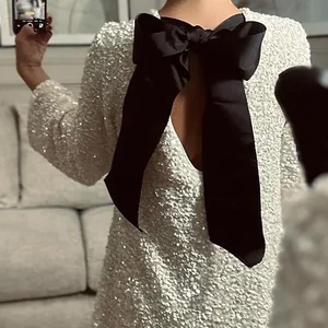 Mini Long Szenen -Kleid Langarm mit Frauenbug, elegante Party, Laço, Kleider mit Ausschnitt in O, Frauenclub -Mode, Weiß, Herbst 12 Hauptverkäufe von Branco Branco - №3