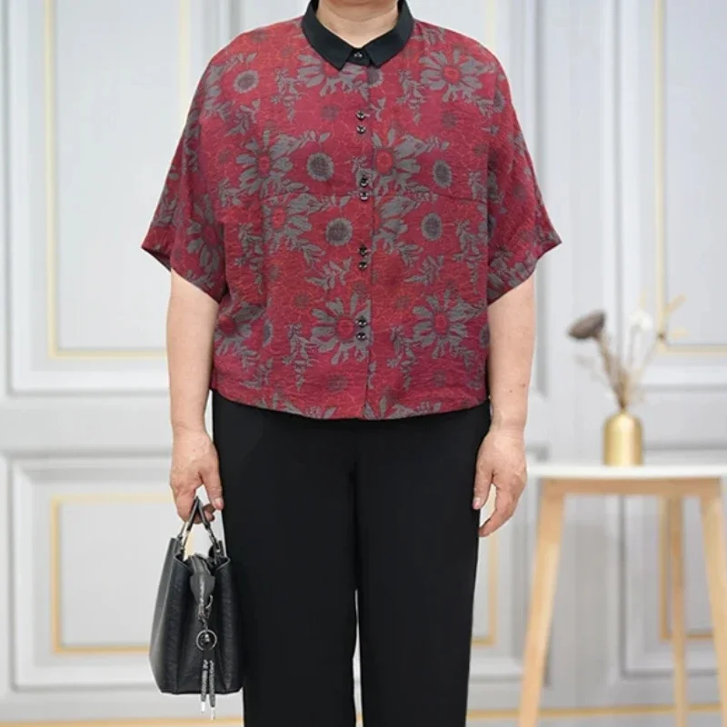 

Women Polka Dot Print Short Sleeve Blouse Loose Plus Size Cotton Linen Summer Shirt