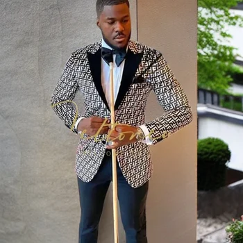 Slim Fit Gebloemde Herenpakken Piek Revers Kostuum Homme Bruiloft Smoking Terno Blazer 2 Stuks Mannelijke Mode Set (Jas + Broek)