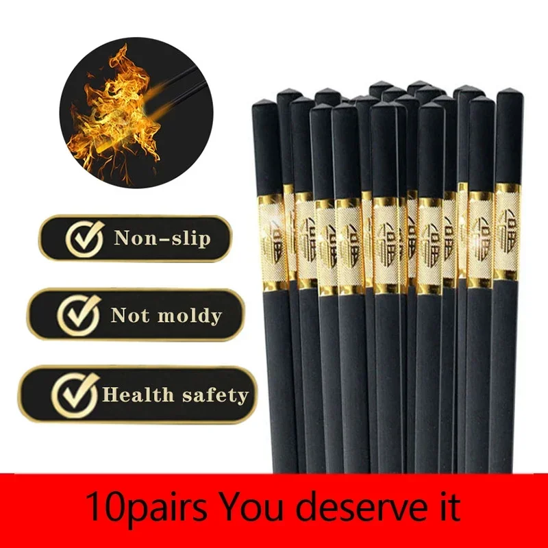 

New 10Pair Chinese Style Chopsticks Tableware Food Stick Alloy Catering Sushi Non-slip Household Kitchen Utensils Hashi Baguette