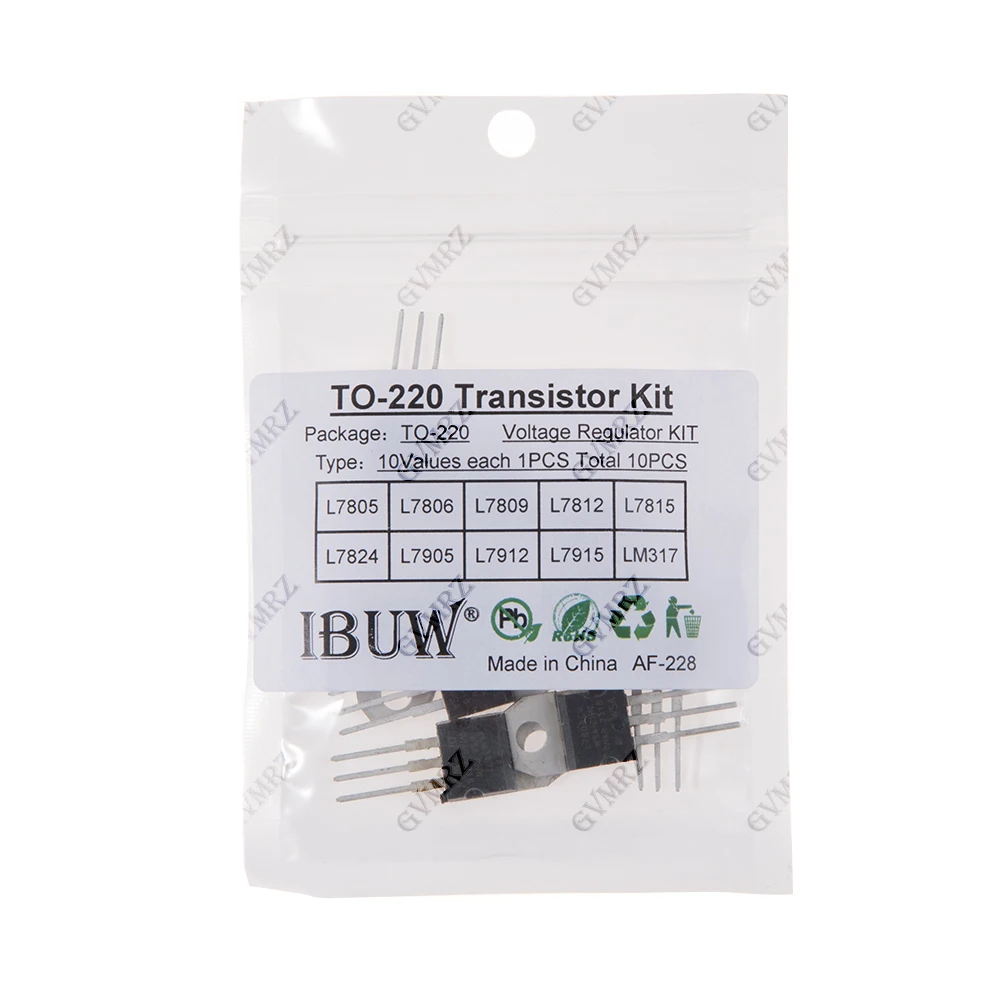 10PCS 10Values TO-220 Transistor Kit (L7805/L7812/LM317 etc.) Voltage Regulator for Industrial Power Supply DIY Project L7805