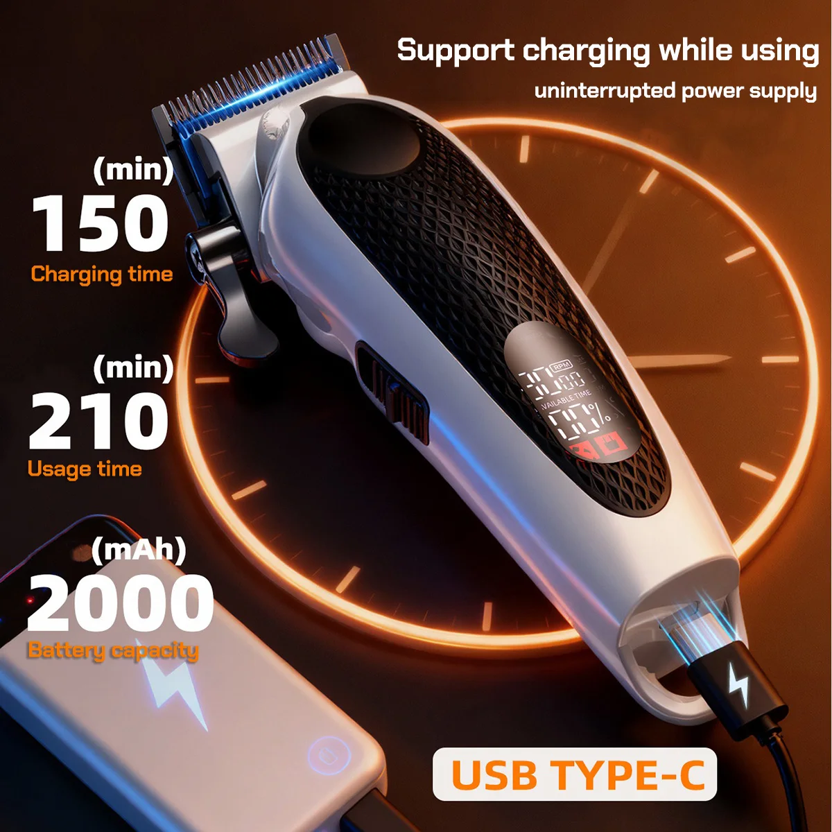 المهنية 9000 دورة في الدقيقة جميع المعادن الحلاق مقص الشعر DLC شفرة الكهربائية المتقلب LED عرض آلة تصفيف الشعر أدوات الصالون 2582