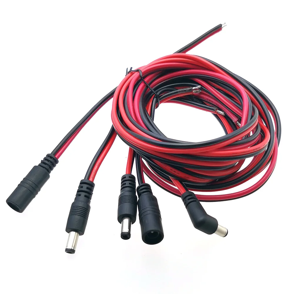 10pcs DC Power Jack With Wire 18 AWG Female Male Socket DIY DC Connector Plug 5.5*2.1mm 5.5*2.5mm Adapter Cable About 1 Meter