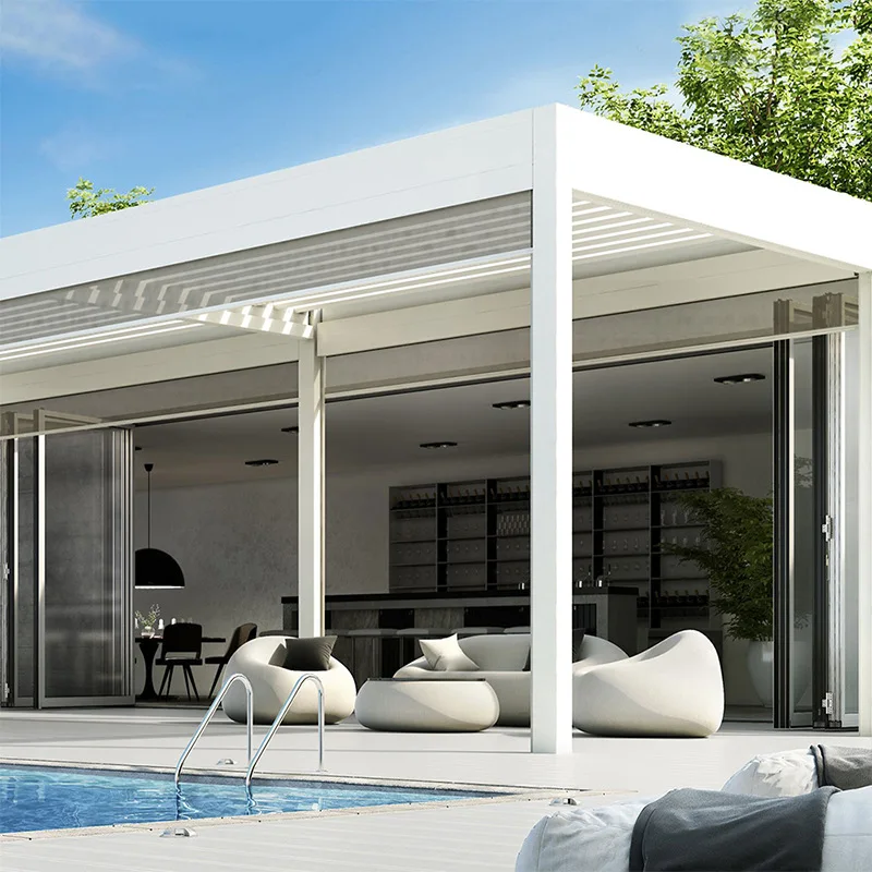 

Моторизованная пергола-беседка Amas Outdoor с прямоугольным навесом из алюминия, отдельно стоящая, водонепроницаемая, с открывающейся крышей-жалюзи