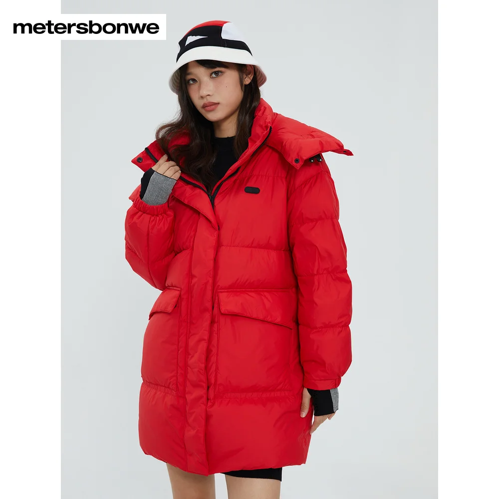 Metersbonwe-Medium Length Remove Scarf Collar Down Jacket for Women, Pure Color, Loose Thick Warm Wear, Winter