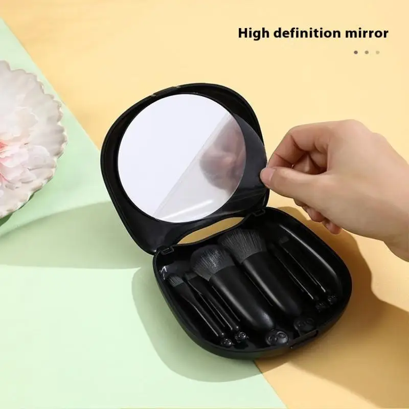 Set di mini pennelli per trucco da viaggio da 6 pezzi con scatola portaoggetti per gatti a specchio Set di pennelli per trucco da viaggio Pennelli per fard in polvere cosmetica