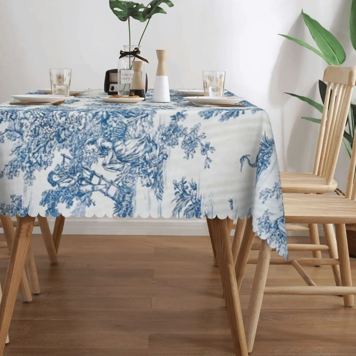 Motivi blu Navy francese Toile De Jouy tovaglia rettangolare tovaglia impermeabile Flora copritavolo