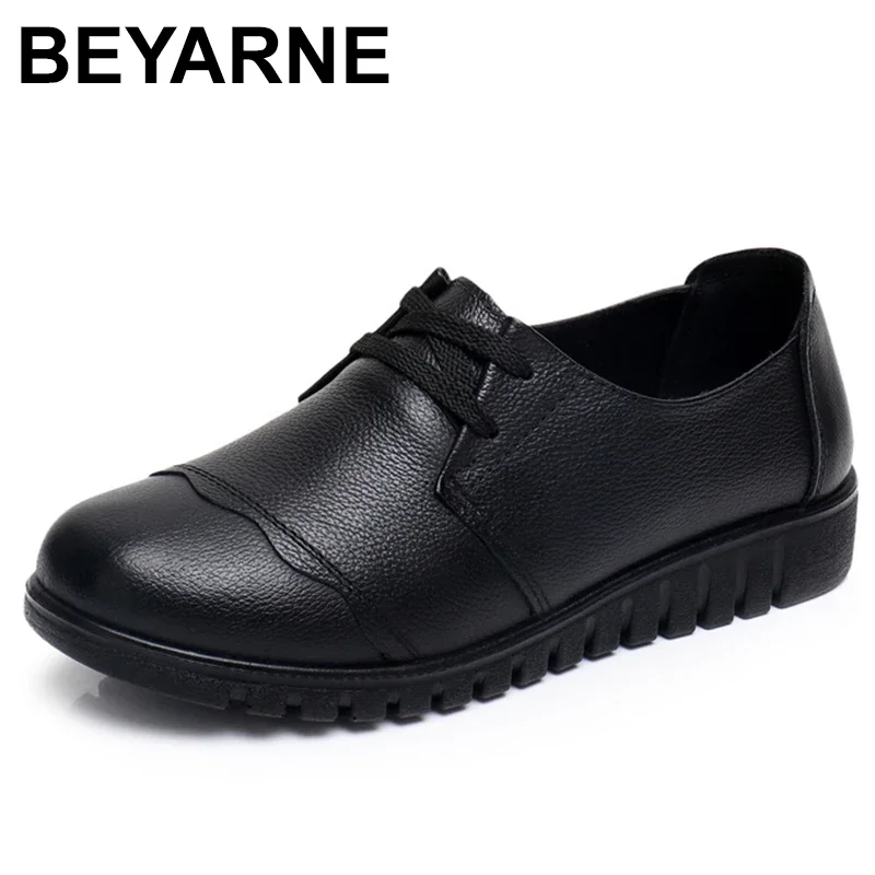 Big Size 41 Classic Genuine Leather Women Flat Shoes Round Toe Casual Comfortable Boat Shoes Women Spring Summer  Black