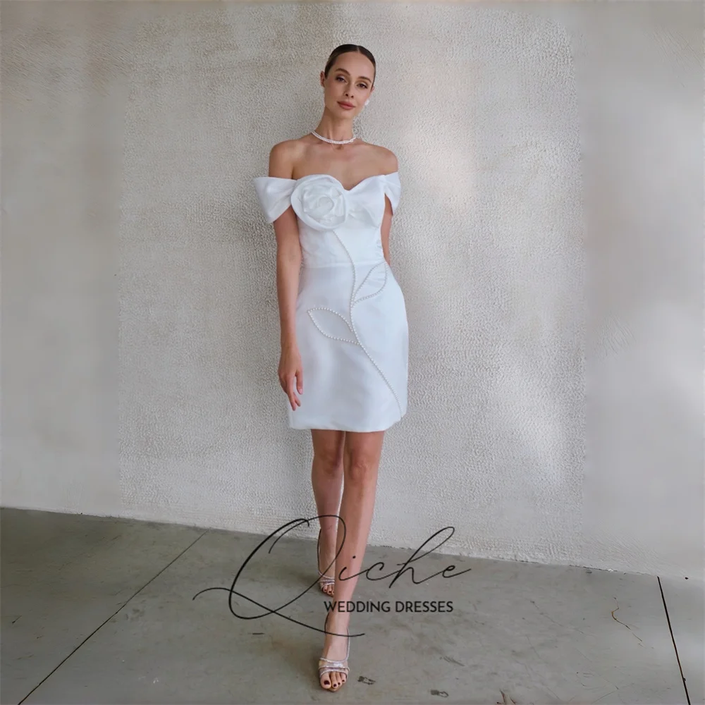 QICHE Simple Flower Sheath Wedding Dress