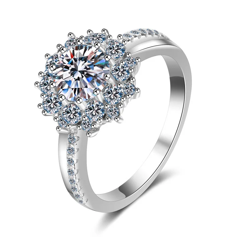 

S925 Sterling Silver 1 Carat Moissanite Sunflower Wedding Women Diamond Luxury Ring