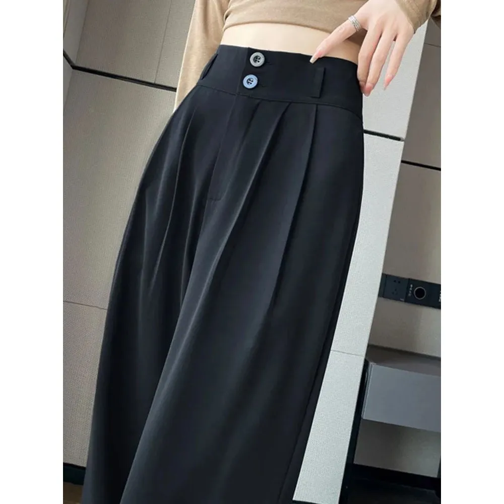 

Широкие брюки с высокой талией Ele, корейские повседневные брюки Sle Bla для женщин, Cleanfit, материал ПВХ, подходит для среднего возраста