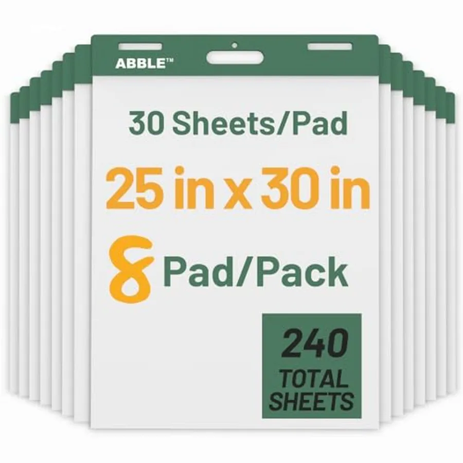 

Super Sticky Easel Pad 25 x 30 Inches 30 Sheets/Pad 8 Pads/Pack Green Large Self Stick Flip Chart Paper for Whiteboards Premium