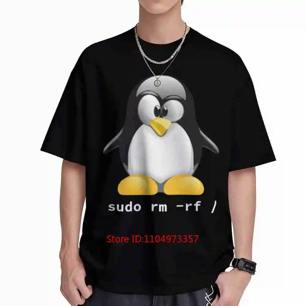 Tux Linux Penguin Sudo Rm -Rf Computer Geek Short Sleeve Tee 100% Cotton T-Shirt