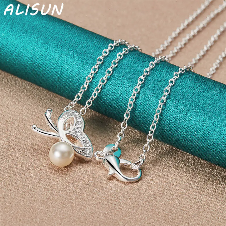 ALISUN 40-75cm 925 Sterling Silver Zircons Butterfly Pendant Necklace For Women Anniversary Gift Wild Fashion Romantic Jewelry