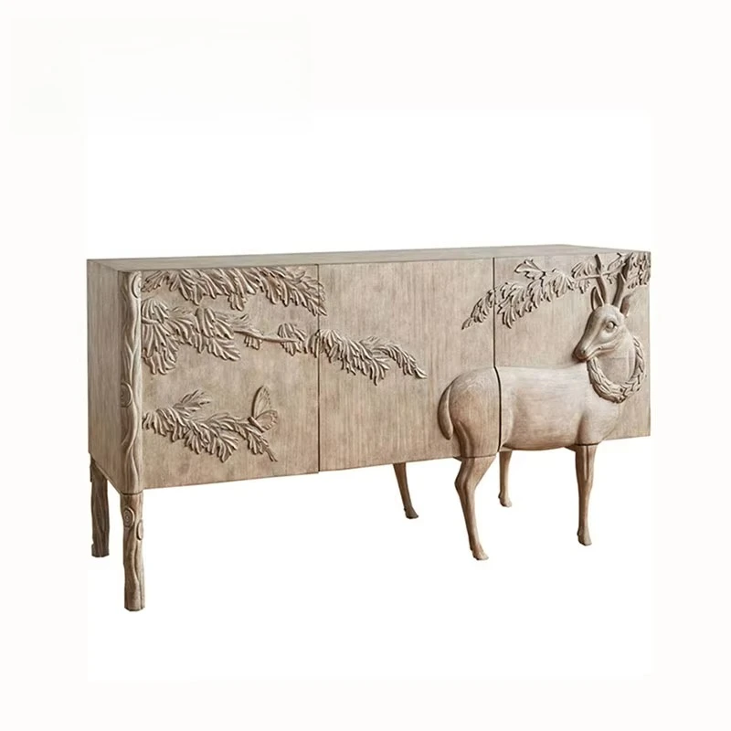Vintage carving art dining cabinet light luxury French wine cabinet decorative cabinet solid wood animal pattern