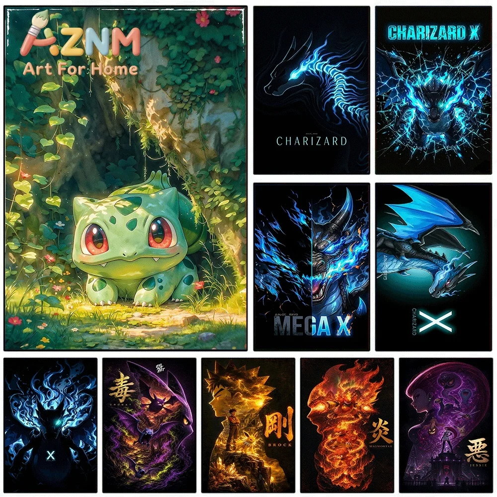 Cave Forest Green Pokemon Bulbasaur Canvas Wall Art No Frame Anime Print Poster Painting for Kids Bedroom Living Room Home Wal