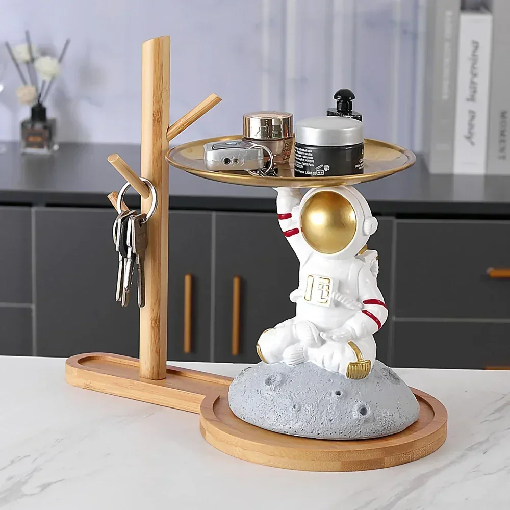 Home Interior Decoration Accessories,With Wood Shelf Key Hook,Spaceman Figure Figurines Living Room Decor,Statue Table Ornaments