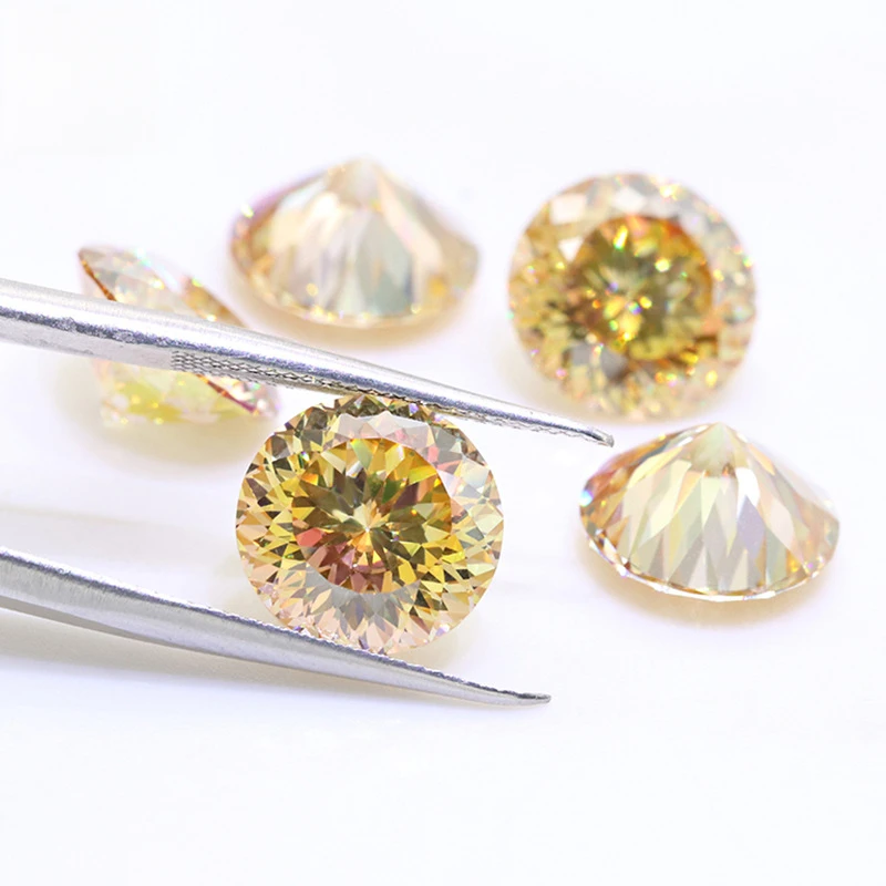 

Ювелирные изделия Jinglin, завод муассанитов, 1 карат, круглый золотой, желтый граненый муассанит, свободный камень, оптовая продажа