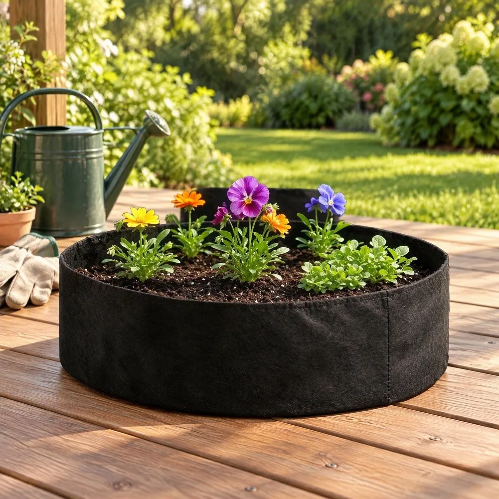 Circular Felt Grow Bag for Small Yard or Apartment Gardening with Space Conscious Shape and Fabric That Supports Health