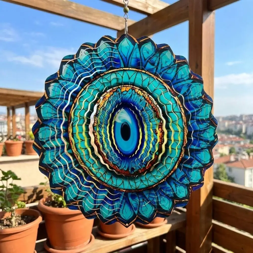 Creative Metal Mandala Wind Spinner Blue Eye Hanging Hanging Wind Chime Decorative Rotating Wind Chime Patio