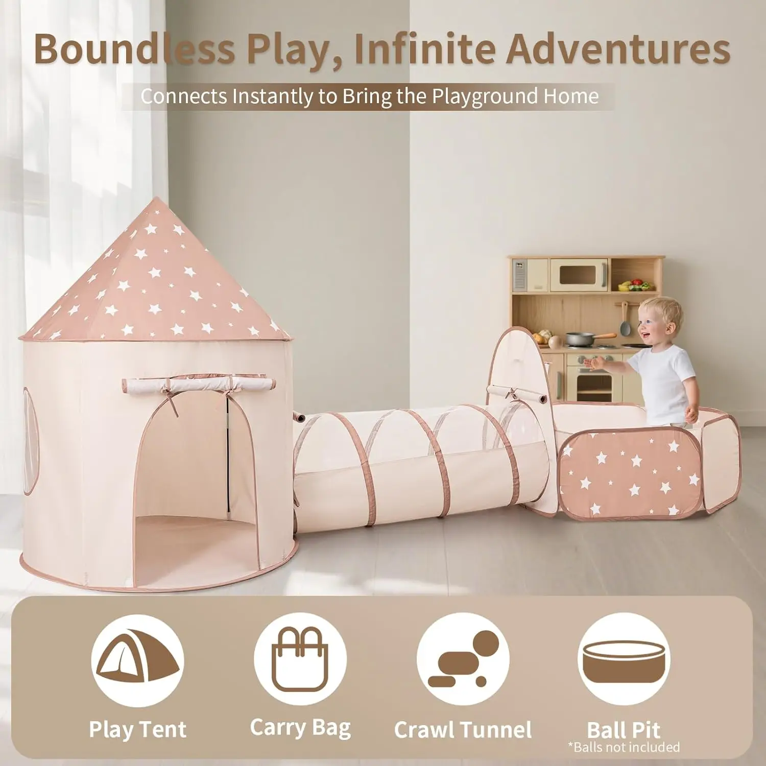 Tenda per bambini con tunnel strisciante: pozzo di palline per i più piccoli - tunnel di pozzo di palline per bambini piccoli - Tenda pop-up per neonati e bambini piccoli per interni