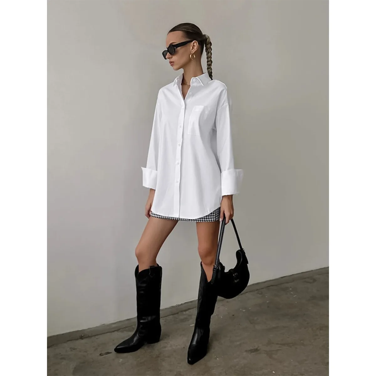 

New 2026 Spring Women's Loose Long Sleeve Classic Collar Casual Style Casual Fashion Button White Shirt Minimalist Top
