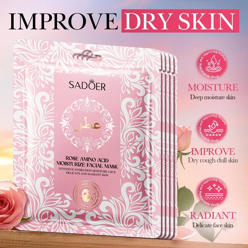 Moisturizing Facial Mask Rose Amino Acid Hydrating Sheet Mask Pack Of 10 For Daily Skin Care Gentle And Refreshing Formula