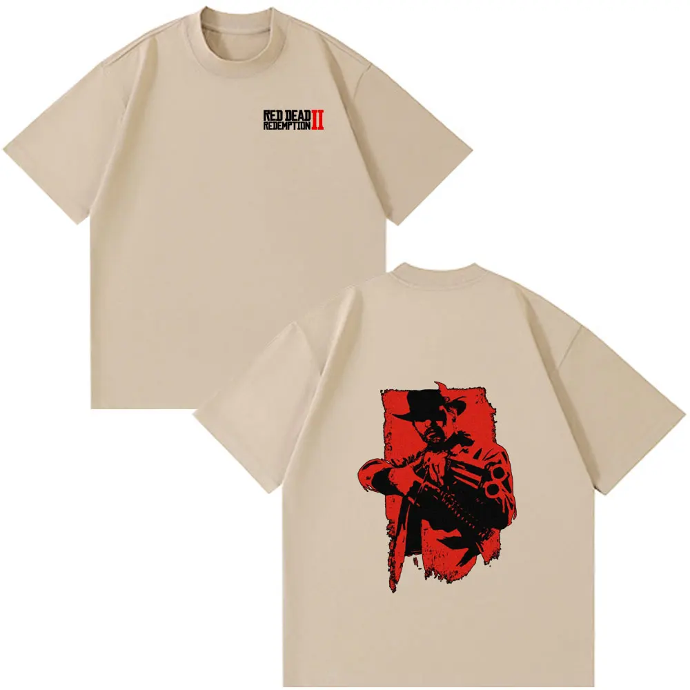 الأحمر الميت الفداء 2 لعبة الجرافيك تي شيرت ملابس للرجال عالية الجودة موضة تي شيرت زوجين س الرقبة القطن قصير الأكمام التي شيرت