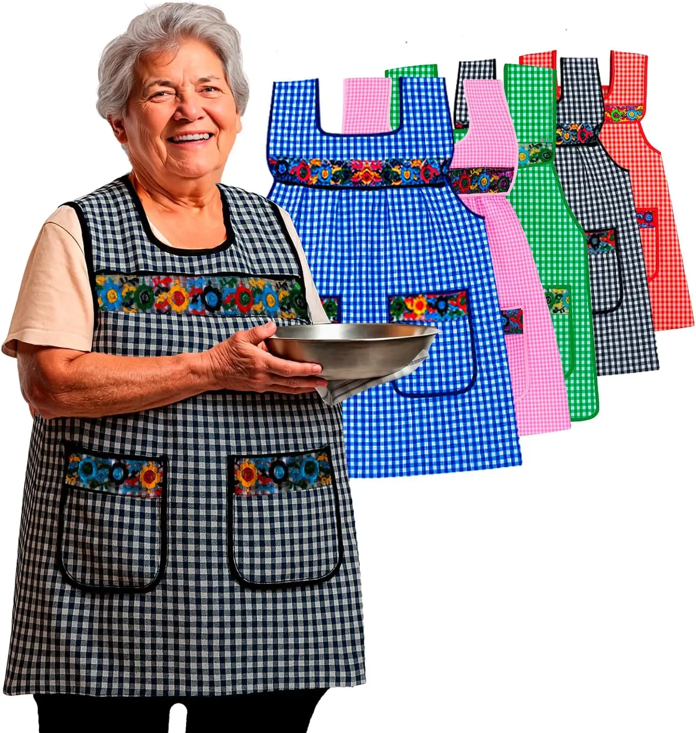 

Cuitáxi Traditional Mexican Apron for Women with Deep Pockets & Flower Embroidery - Mandiles para Mujer