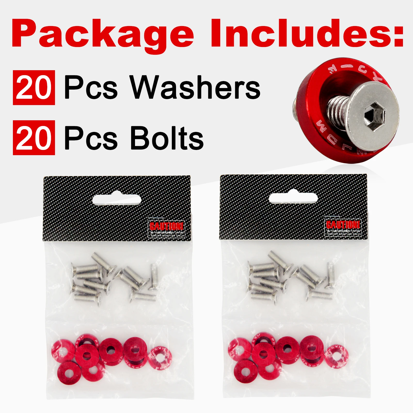 20set Fasteners Fender Bumper Washer Bolt JDM Engine Bay Dress Up Kit CNC Billet Aluminum Finishing Lisence Plate Decor Bolt Red