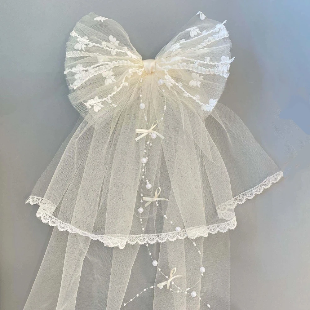 

Креативная заколка для волос с бантом и вуалью, бусины, кружевная голова для девочек, марлевый сетчатый головной убор, белый свадебный тюль, помолвка