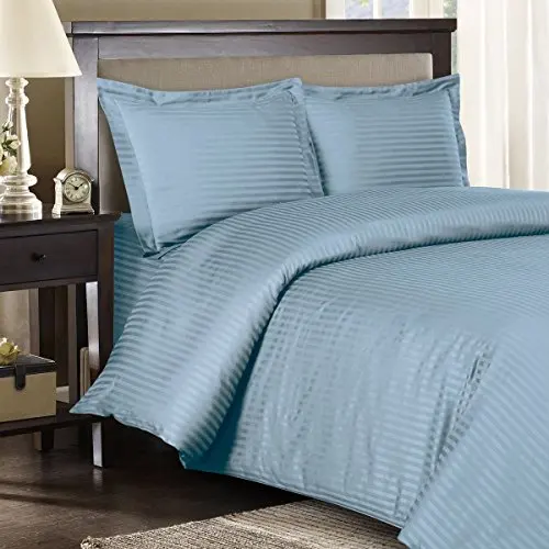 Stripe Blue 3 Piece King/California-King Comforter Cover (Duvet Cover Set) 100-Percent Cotton, 600-Thread-Count, Sateen