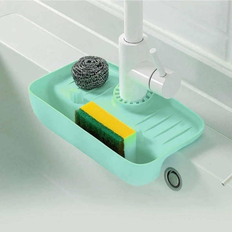 Household Silicone Sink Drain Rack Faucet Splash Proof Drain Rack Water Collecting Pad Sponge Rag Steel Wool Gadget Storage Box